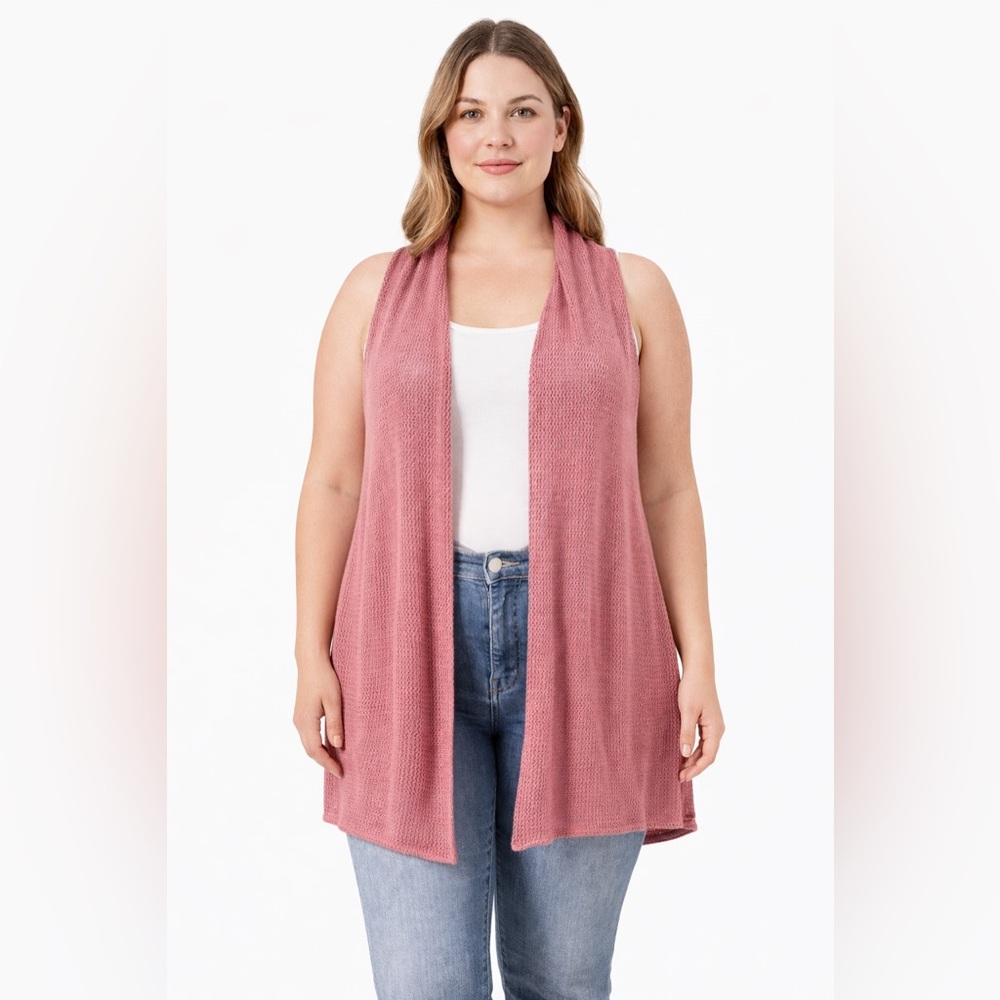 Athleta Dusty Pink Knit Crochet Open Front Vest Size Large